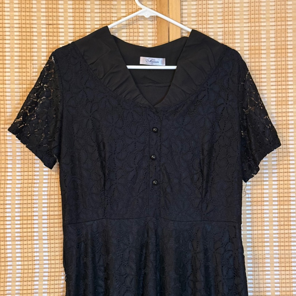 Muxinni Black Floral Lace Fit and Flare Dress XXL Short Sleeve V-Neck Formal - Picture 2 of 9